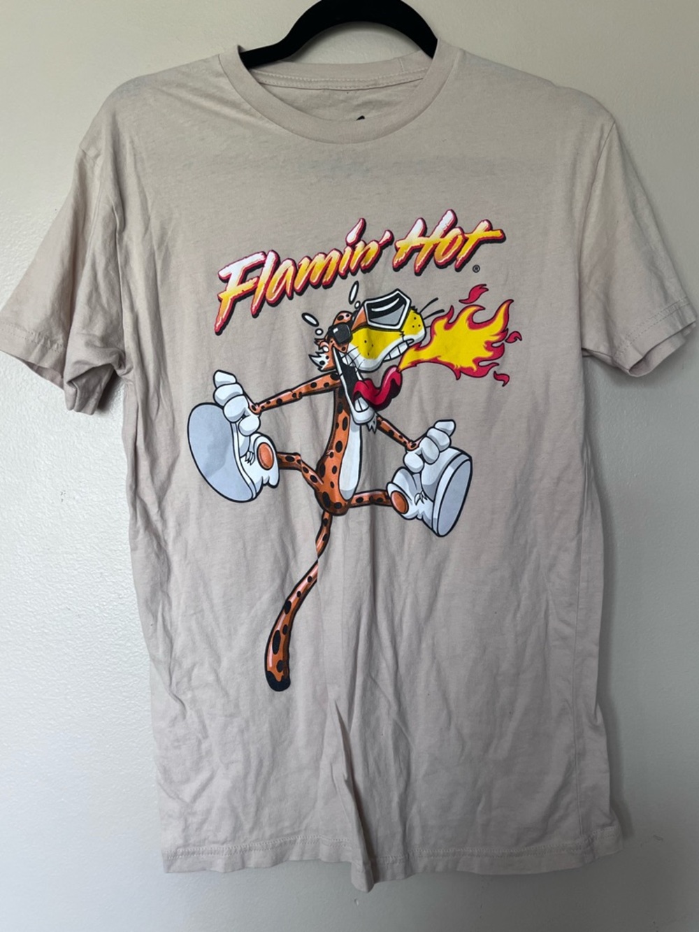 Cheetos Beige 'Flamin' Hot' Graphic Tee with Multicolor Print